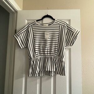 MELLODAY Stripe Knit Peplum T-Shirt